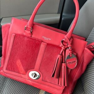 Coach coral / fuchsia Structured Leather Tote with Tassels